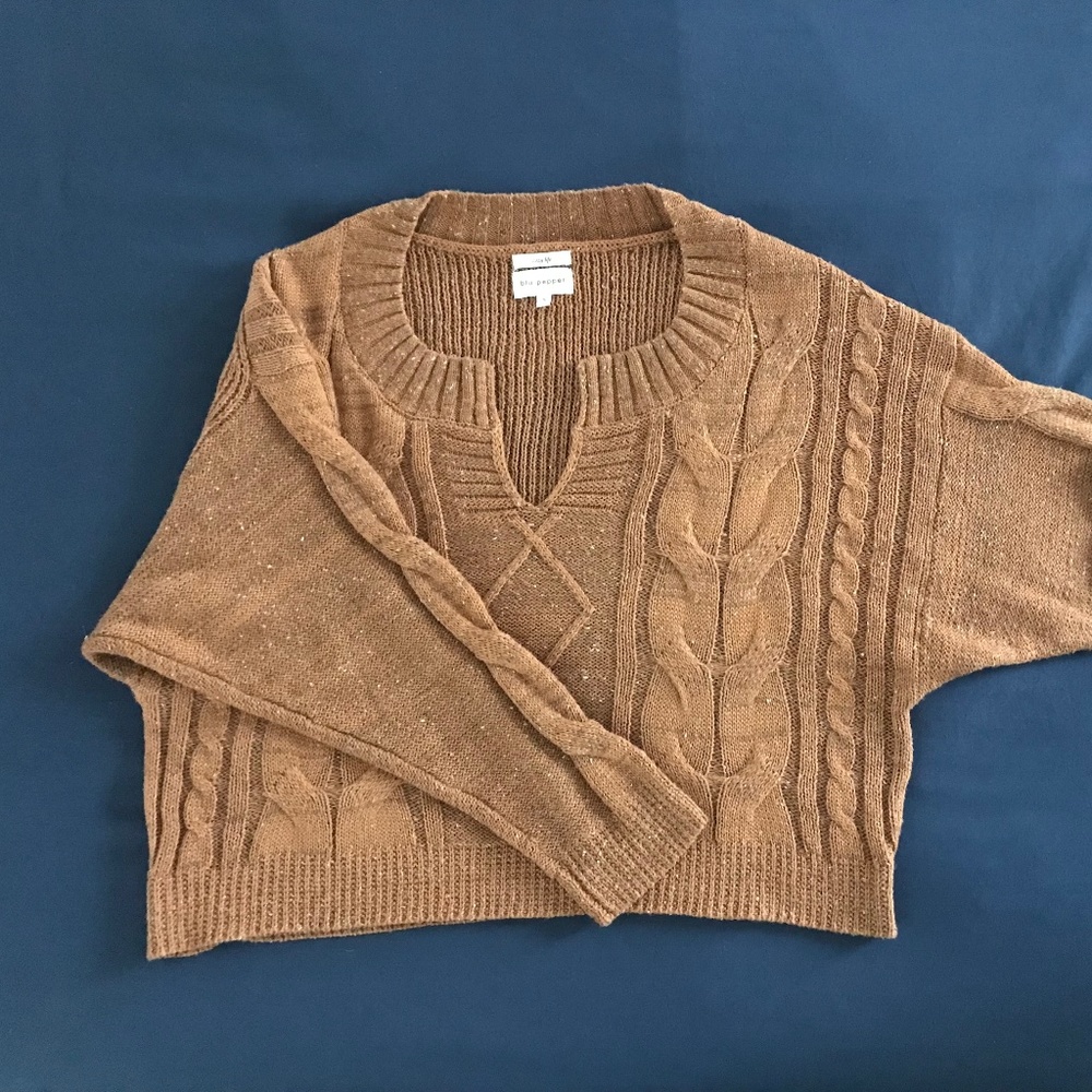 blu pepper, cozy life, cable knit design sweater,  light brown, size s
